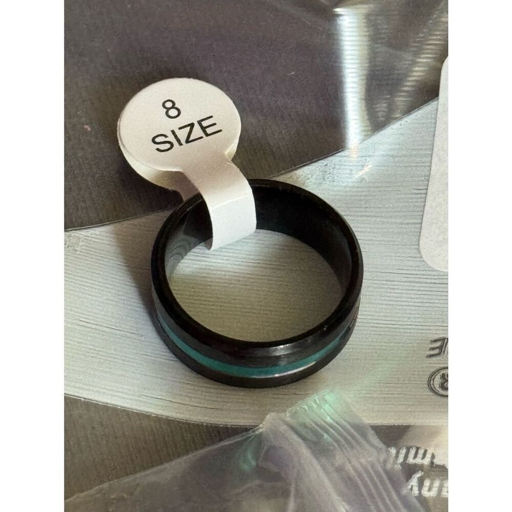 Wedding Band, Size 8 Black Titanium Ring w/ Multi-colored Stripe - Picture 2 of 8